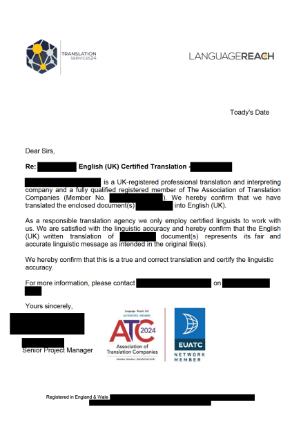 Certified Translation TS24 - example