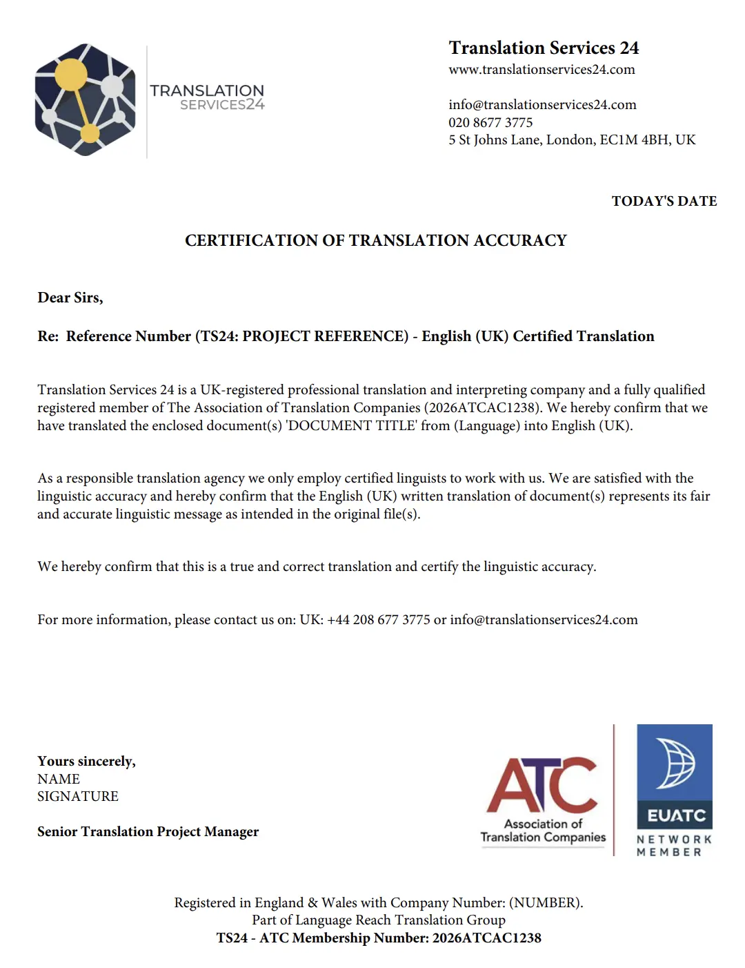 Certified Translation - Example